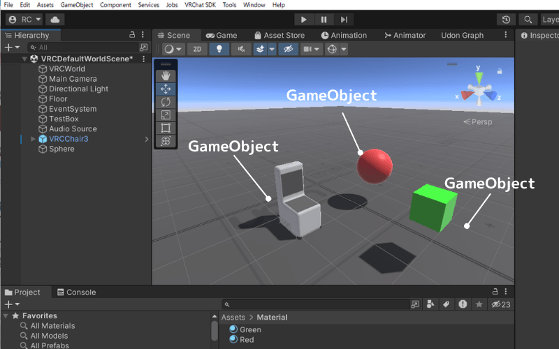UnityのSceneにあるGameObjectの例