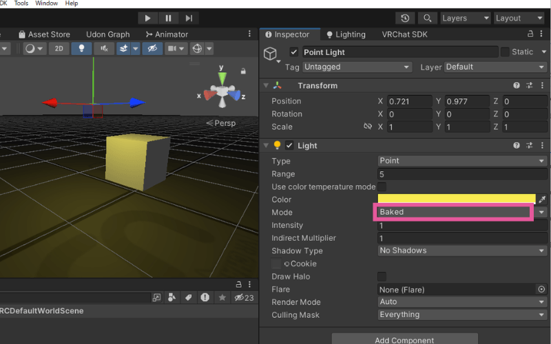 LightのModeをBakedに設定