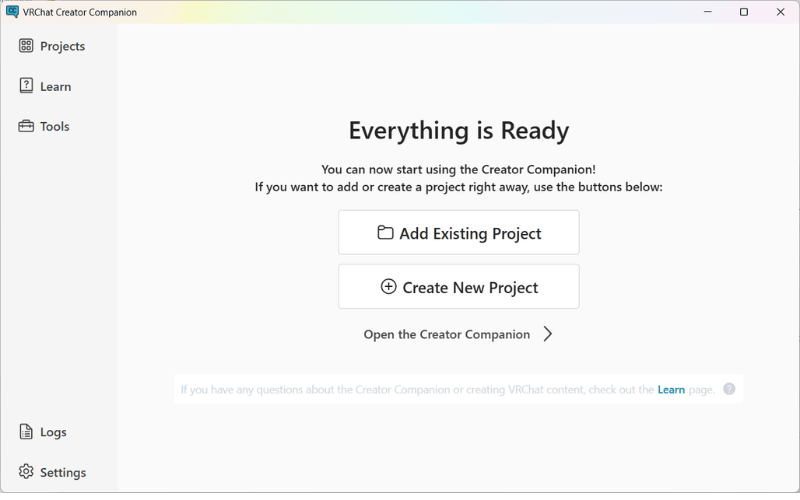 VCCでEverything is Readyと表示され、セットアップが完了した画面