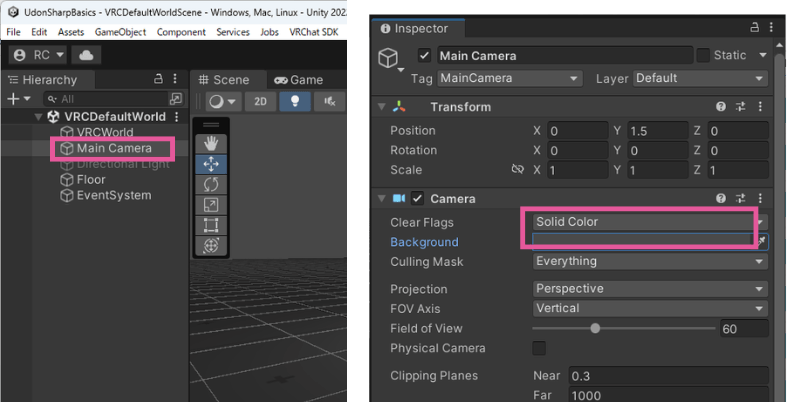 Main CameraをSolid Colorにする設定