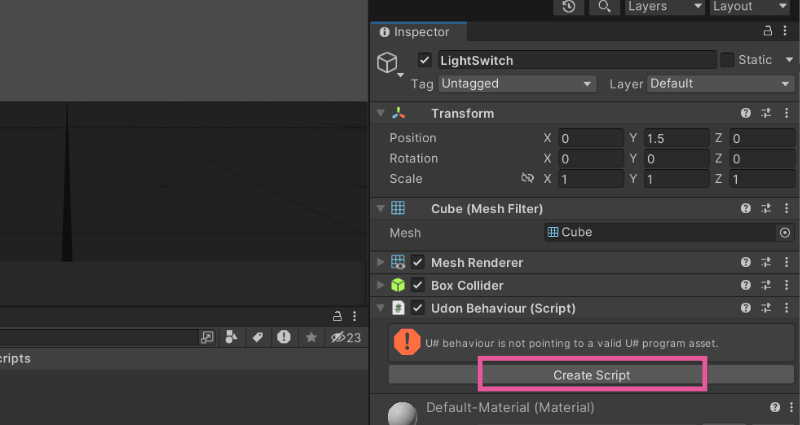 Udon BehaviourのCreate Scriptボタン