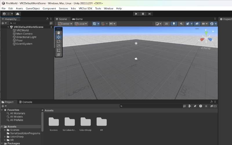 UnityでWorldプロジェクトを開いた直後の画面