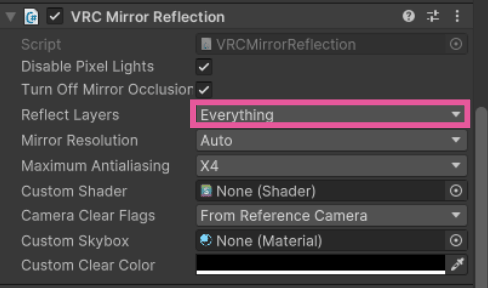 VRCMirrorのReflect Layers設定