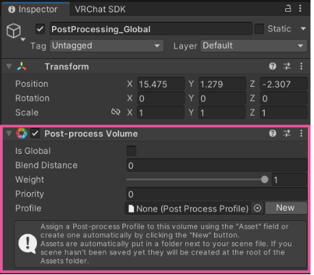 Post-process Volumeコンポーネントを追加